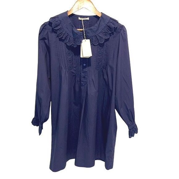 Doen Nerona Shirt Dress Atlantic Blue Edwardian Victorian Romantic Large NWT - Picture 2 of 13